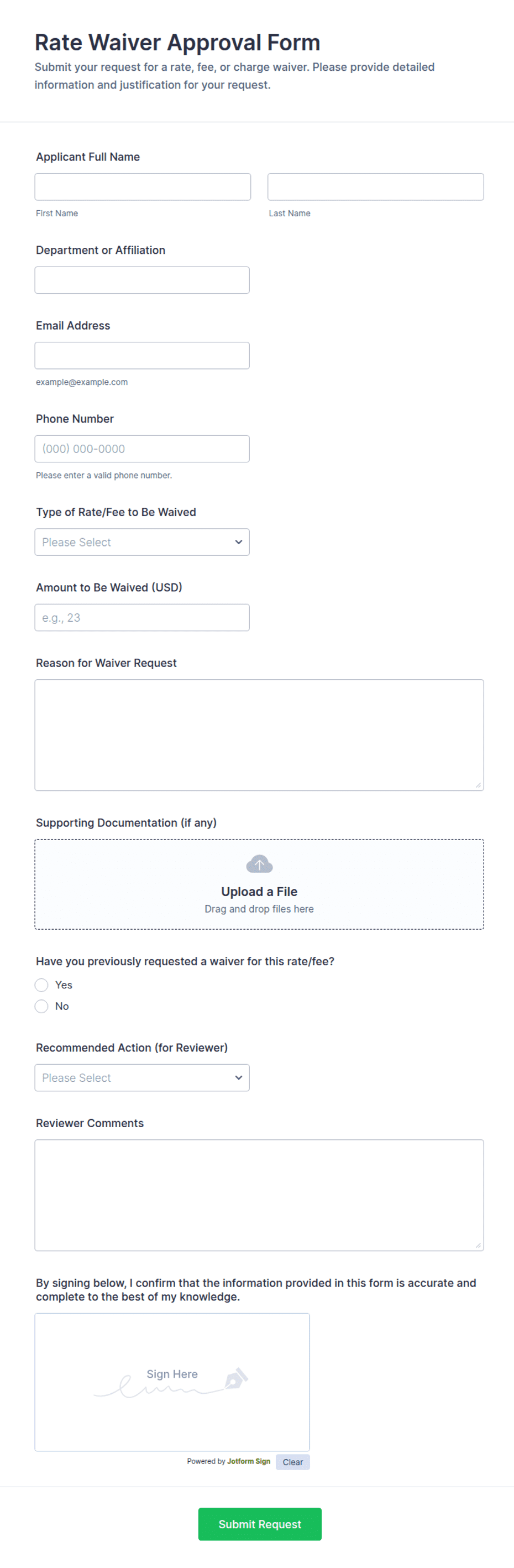 Rate Waiver Approval Form Template | Jotform