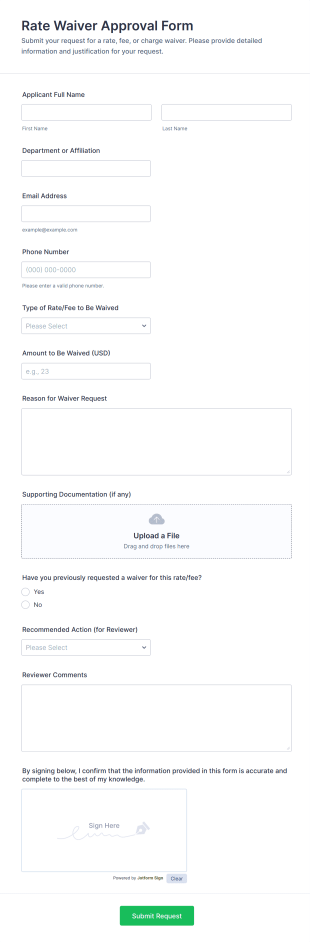 Rate Waiver Approval Form Template