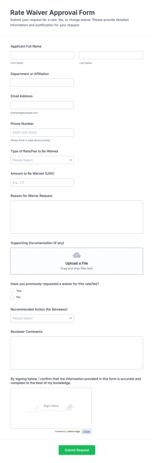 Rate Waiver Approval Form Template