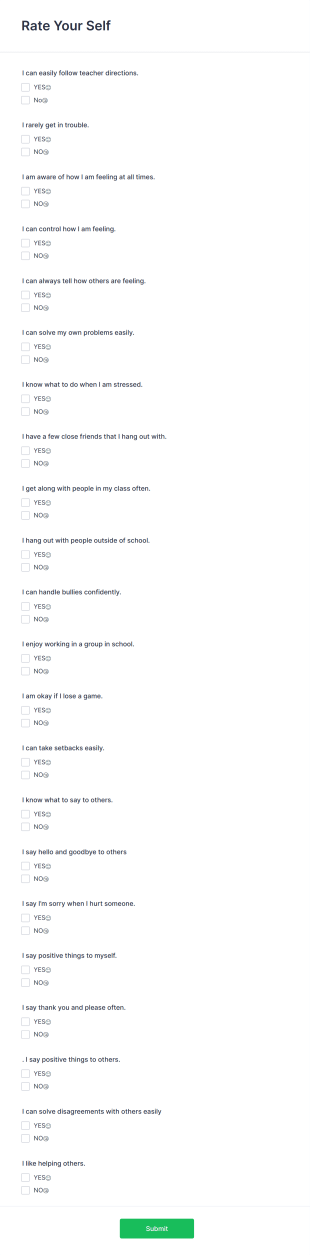 Rate Your Self Form Template