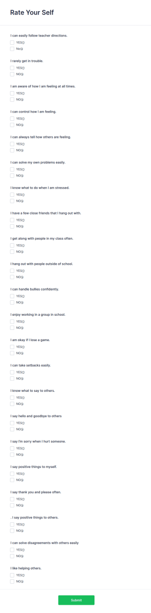Rate Your Self Form Template