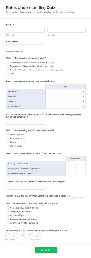 Rates Understanding Quiz Form Template