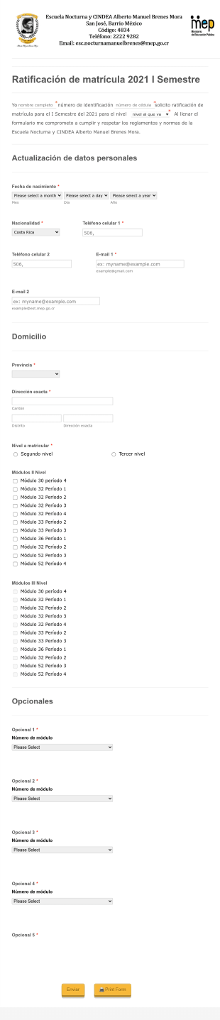 Ratificación De Matrícula 2021 I Semestre Form Template