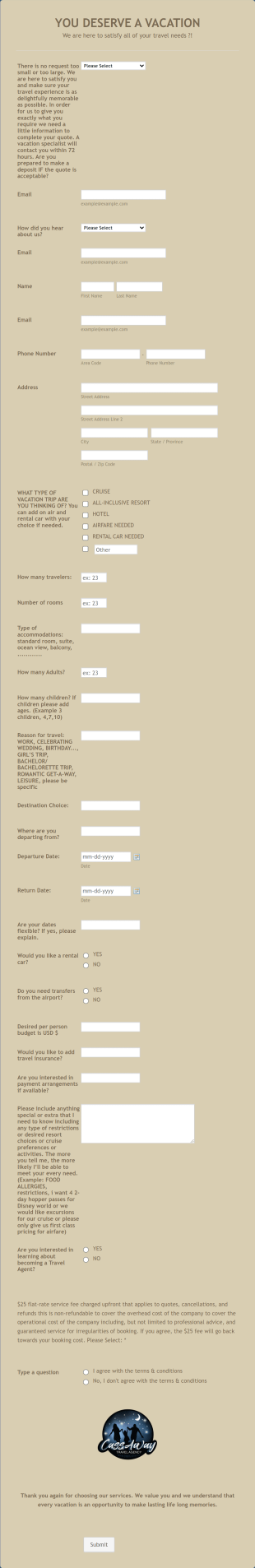 Ravel Client Form: You Deserve A Vacation. I Am Your Personal Agent! Form Template