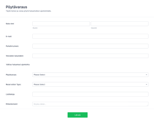 Ravintolan Pöytävarauslomake Form Template