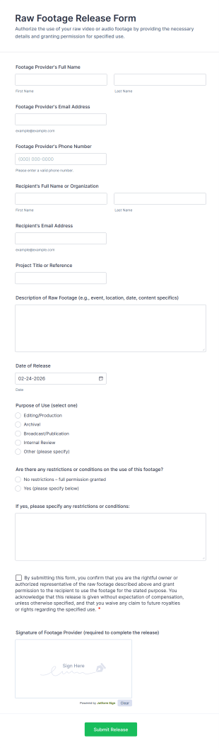Raw Footage Release Form Template
