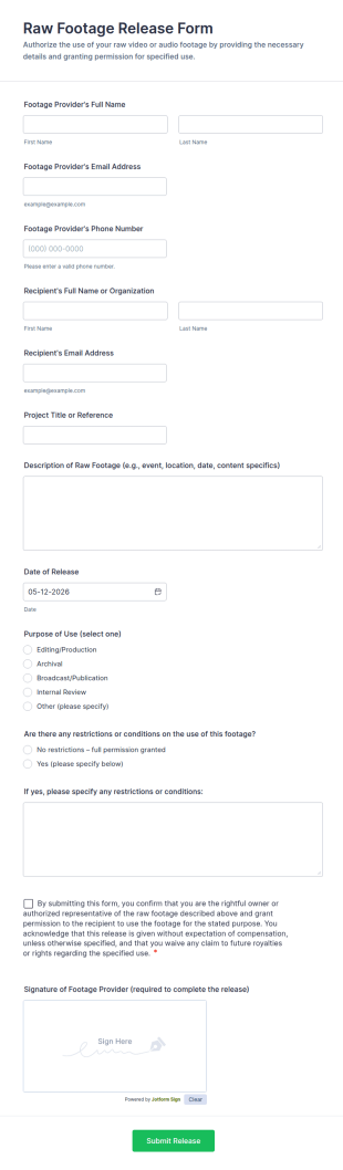 Raw Footage Release Form Template