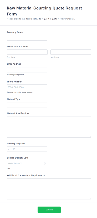 Raw Material Sourcing Quote Request Form Template