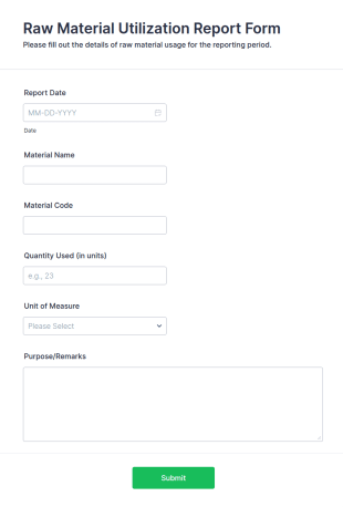 Raw Material Utilization Report Form Template