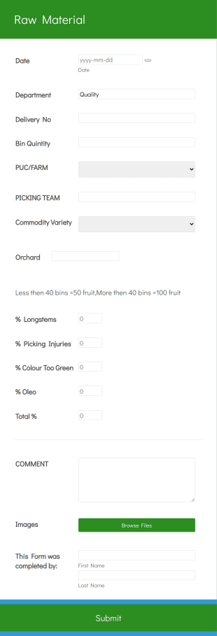 Raw Material Request Form Template