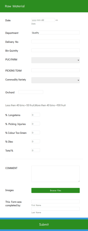 Raw Material Request Form Template