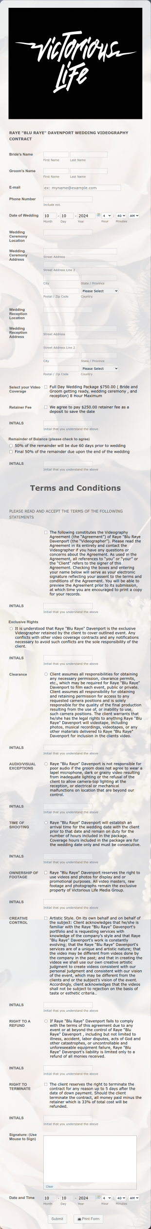 Raye Blu Raye Davenport Wedding Contract Form Template