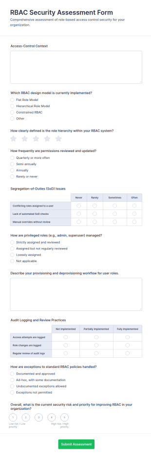 RBAC Security Assessment Form Template