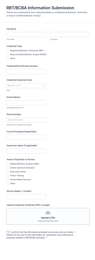RBT/BCBA Information Submission Form Template