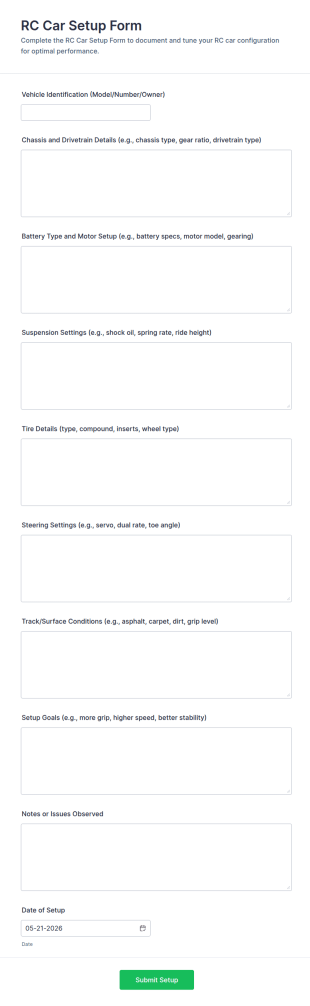 RC Car Setup Form Template
