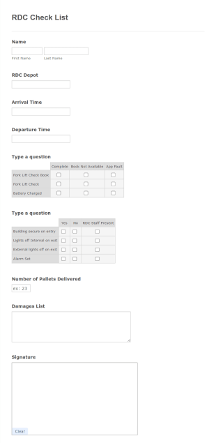 RDC Check List Form Template