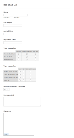 RDC Check List Form Template
