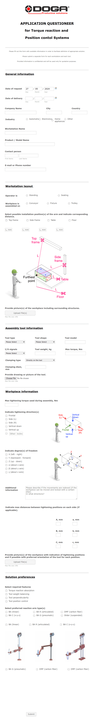 Reaction Arms RFQ Form Template
