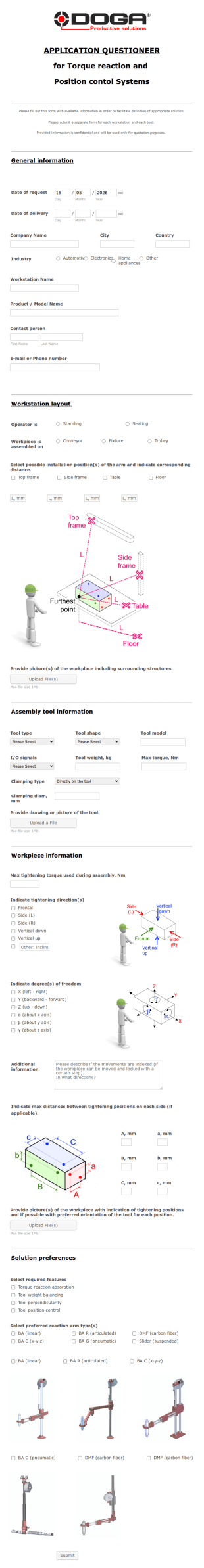 Reaction Arms RFQ Form Template