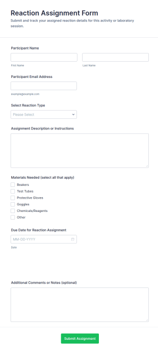 Reaction Assignment Form Template