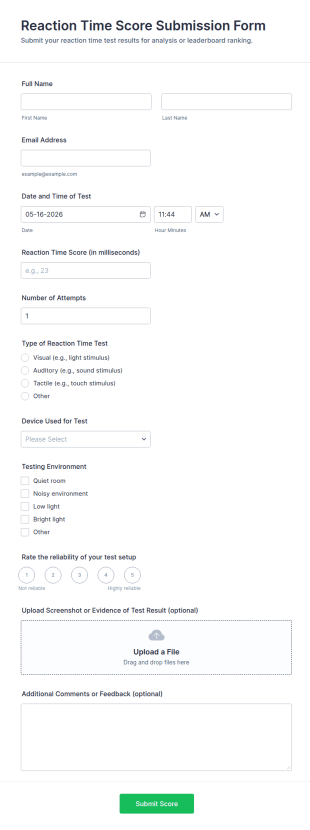 Reaction Time Score Submission Form Template