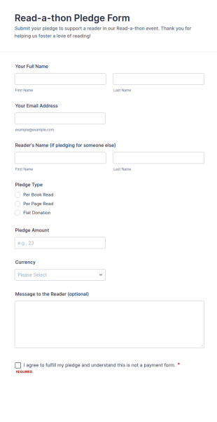 Read A Thon Pledge Form Template