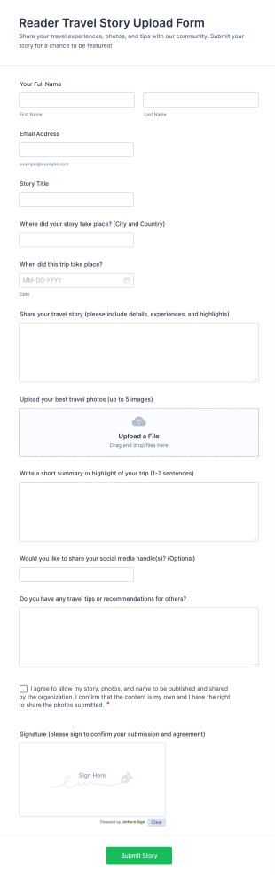 Reader Travel Story Upload Form Template