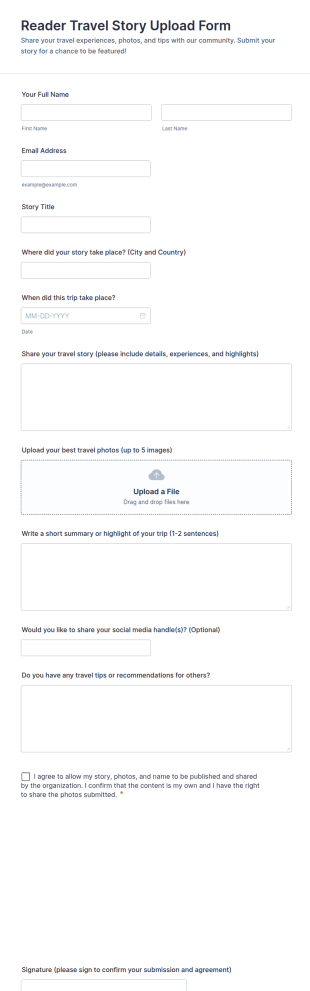 Reader Travel Story Upload Form Template