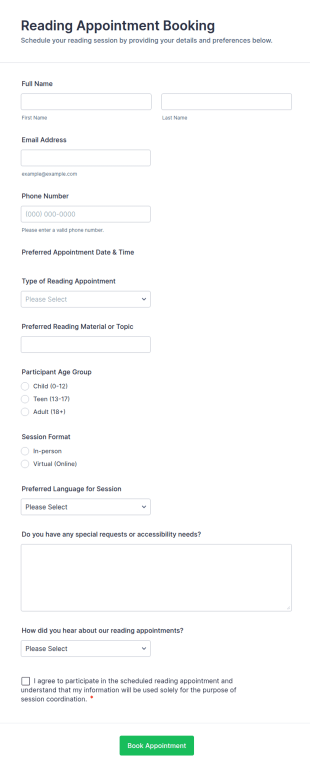 Reading Appointment Booking Form Template