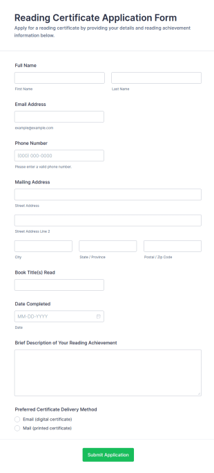 Reading Certificate Application Form Template
