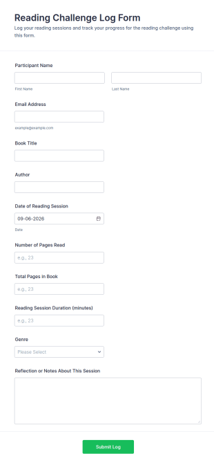 Reading Challenge Log Form Template