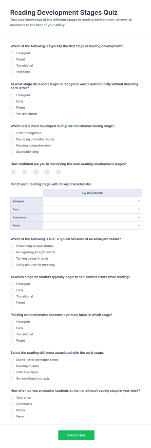 Reading Development Stages Quiz Form Template