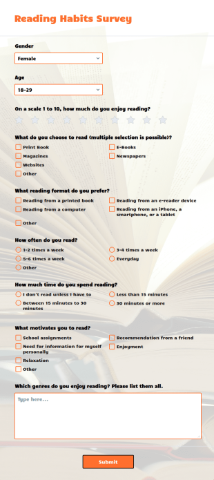Reading Habits Survey Form Template