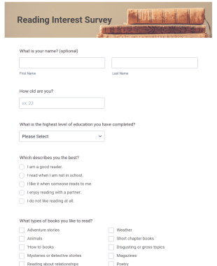 Reading Interest Survey Form Template