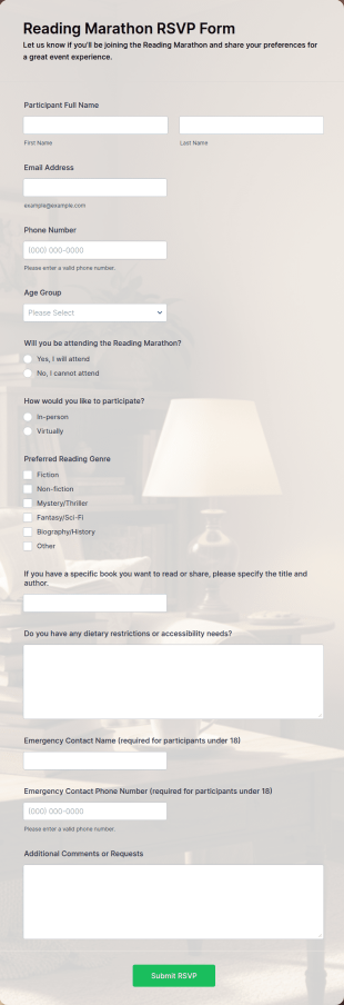 Reading Marathon RSVP Form Template