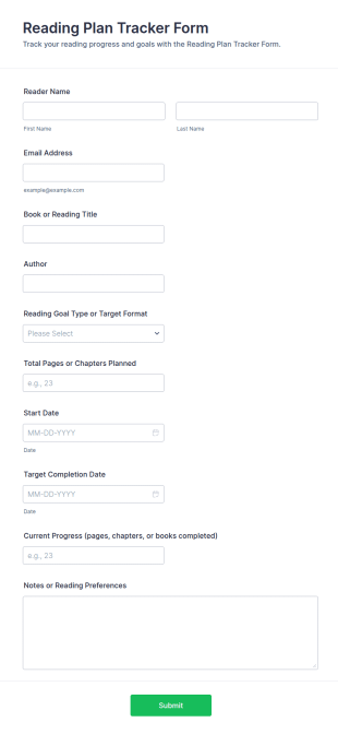 Reading Plan Tracker Form Template