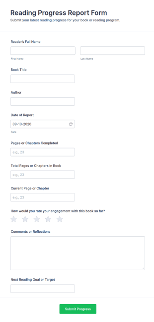 Reading Progress Report Form Template