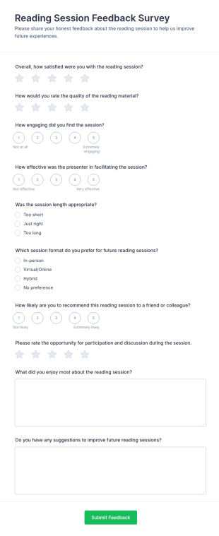 Reading Session Feedback Survey Form Template