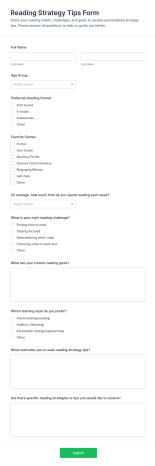 Reading Strategy Tips Form Template