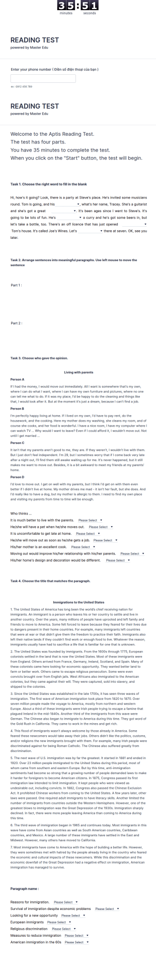 English Reading Test Template