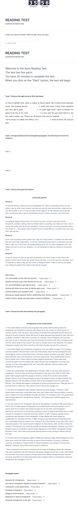 English Reading Test Template Form Template