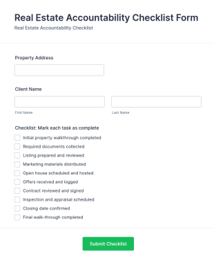 Real Estate Accountability Checklist Form Template