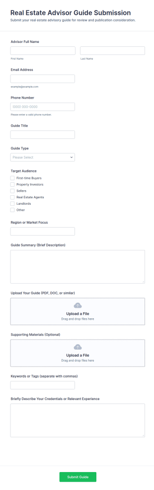 Real Estate Advisor Guide Submission Form Template