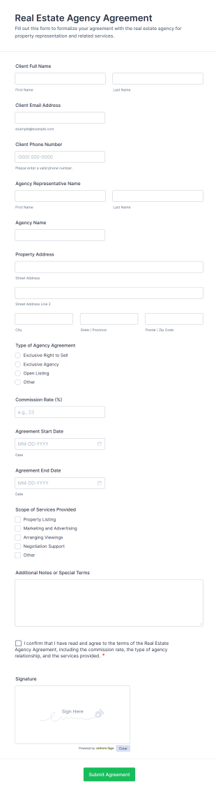 Real Estate Agency Agreement Form Template