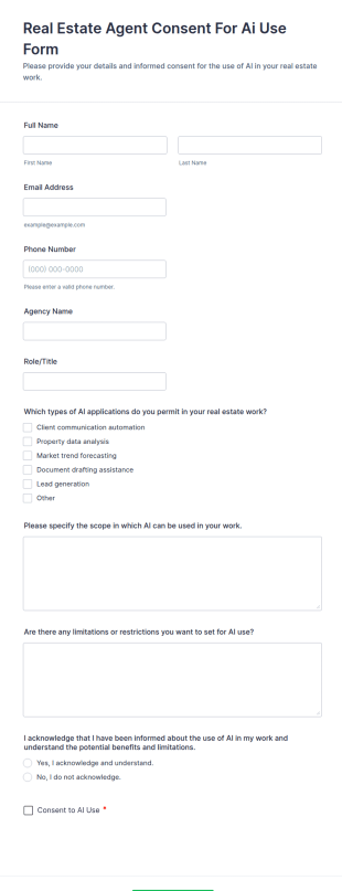 Real Estate Agent Consent For AI Use Form Template