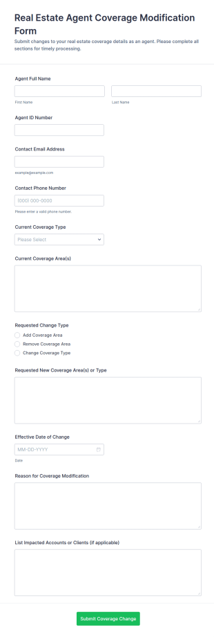 Real Estate Agent Coverage Modification Form Template