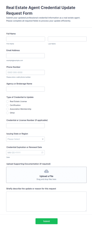 Real Estate Agent Credential Update Request Form Template