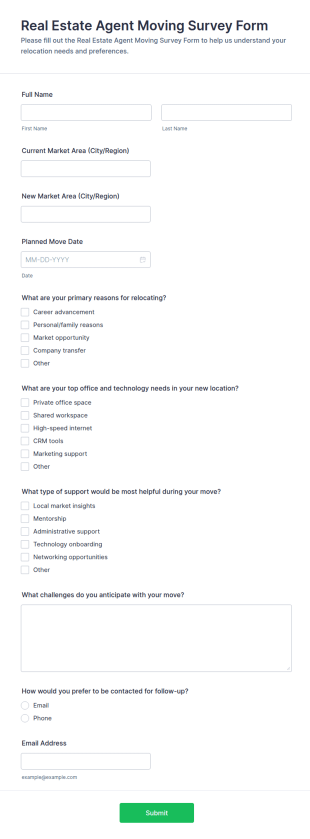 Real Estate Agent Moving Survey Form Template