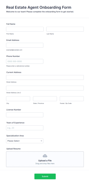 Real Estate Agent Onboarding Form Form Template