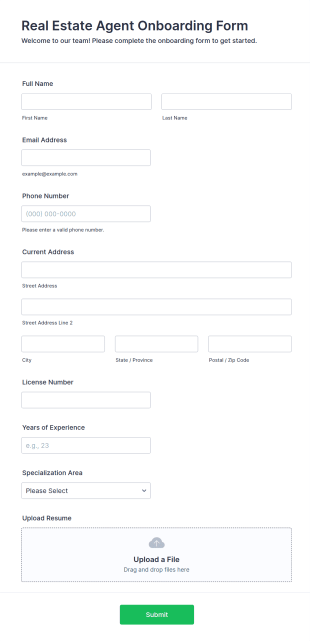 Real Estate Agent Onboarding Form Template